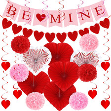 26PCS Valentines Decorations, Happy Valentines BE MINE Banner, Heart Felt Garlan