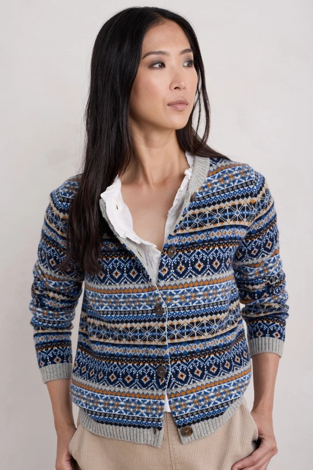 Seasalt Women's Regular Percella Cove Fair Isle Cardigan Open Garden Shallows Mu - Image 3 of 4