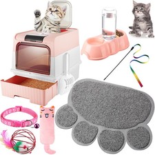 Tioncy 7 Pcs Small Cat Kitten Starter Kit Cat Litter Box with Shovel Paw Litter