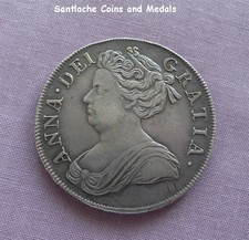 1713 QUEEN ANNE SILVER CROWN - Roses and Plumes - HIGH GRADE COIN