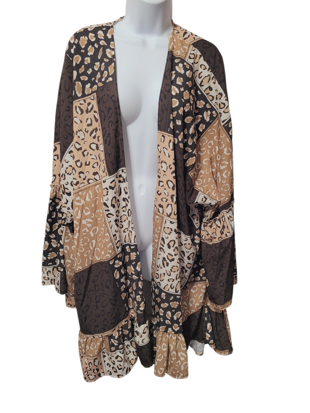 Animal Leopard Print Patchwork Duster Cardigan 3X… - image 6