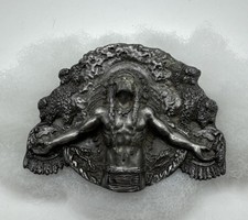 1981 Bergamot Brass Works Native American Chief Buffalo Belt Buckle Western
