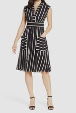 Vince Camuto Womens Black Stripe Crepe Fit & Flare Dress Size 6