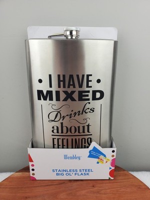 Wembley ''Big Ol' Flask'' 64 oz Stainless Steel I Have Mixed Drinks About Feelings