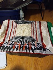 Vtg 70s Ken Horigoi Square Scarf Satin Art Deco 1920s Flapper Ladies Print 27"