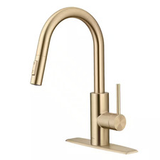 Oletto Single Handle Pull down Sprayer Kitchen Faucet in Spot Free Antique Champ