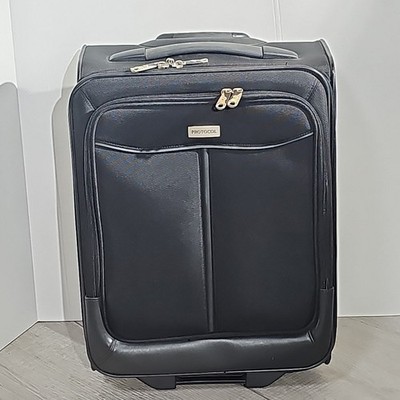 Rolling Suitcase Black Softside Luggage Carry-On Travel Bag Wheels & Front Pouch
