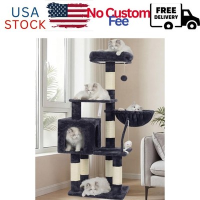Indoor Cat Tree Tower with Cozy Hammock, Plush Perch Scratching Posts