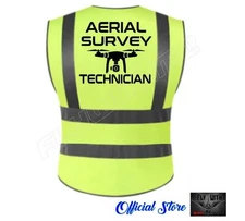 AERIAL SURVEY TECHNICIAN Hi-Vis Safety Vest Reflective Strips, Zipper &Pockets