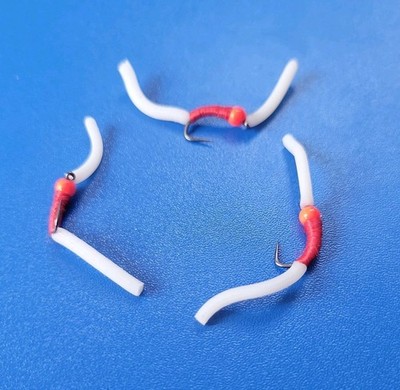 3 #14 barbless UV SQUIRMY Worm red body and red HOTHEAD Trout FLY Fishing