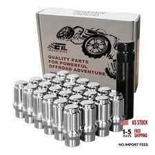 M12x1.5 Extended Lug Nuts 6 Spline for Aftermarket Wheels, 24 Pcs Silver