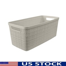 Jute Storage Basket Woven Organizer Lightweight Cutout Handles Home Office New