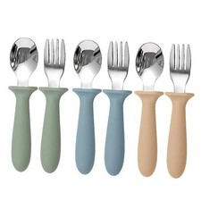 Toddler Utensils, 6 Pack kids Silverware Set with Silicone Handle, 18/8 Blue