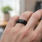 8mm Black Tungsten Wedding Ring With Domed Brushed Core and Polished Groove Edge — photo 6