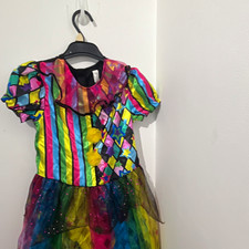 Girls Multi Colour Clown Circus Fancy Dress Costume Dress Polyester Size 9-10