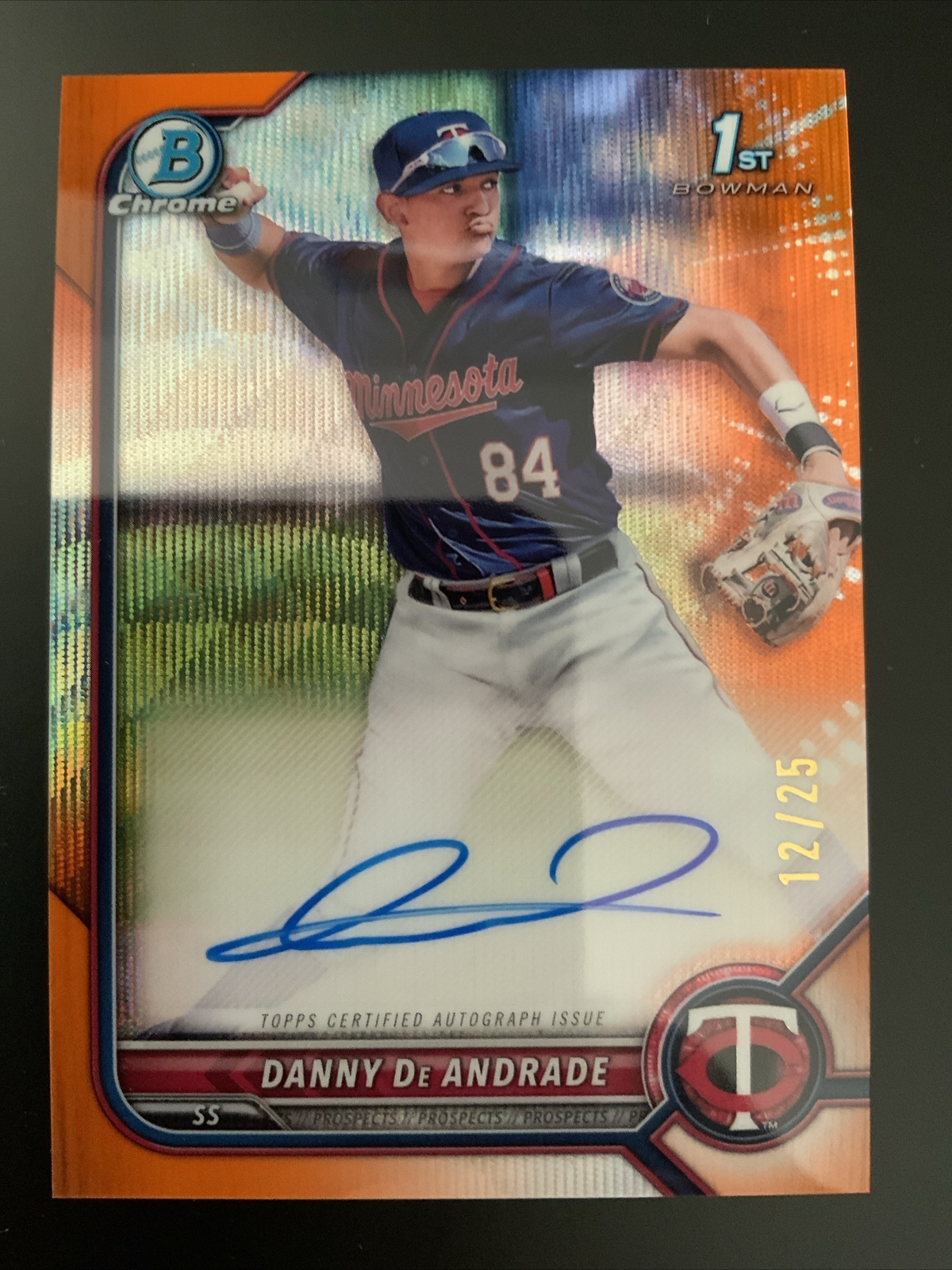 2022 Bowman Chrome Danny De Andrade 1st Orange Wave Refractor Auto /25 CPA-DDE