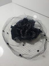 Vintage 1950's Black Rose Pillbox Hat with lace