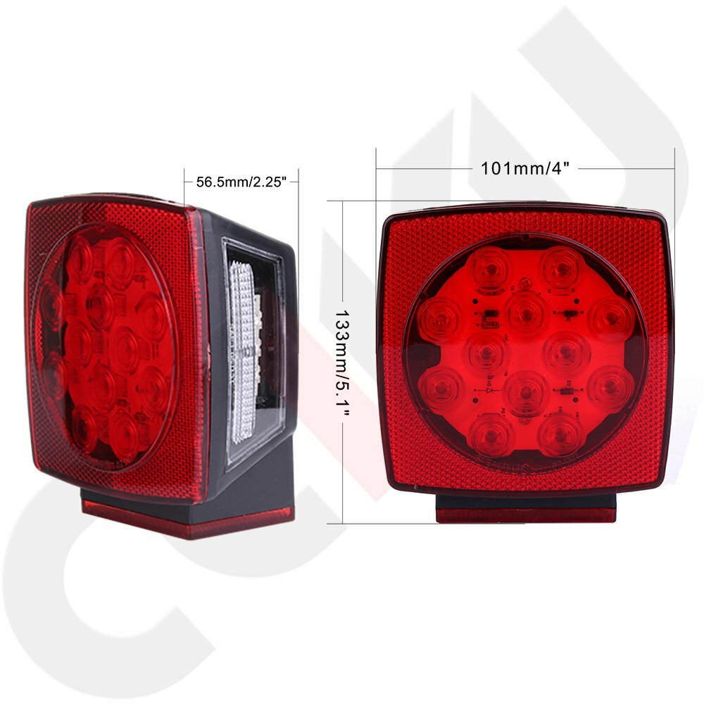 NEW LED Submersible Square Trailer Tail Lights Under 80" Brake Boat
