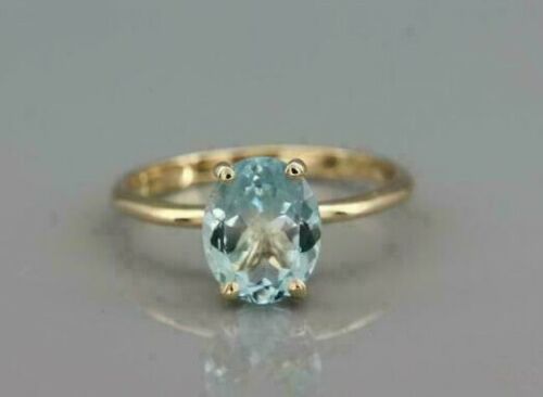 2Ct Oval Cut Aquamarine Diamond Solitaire Engagement Ring 14K Yellow Gold Finish - Picture 1 of 4