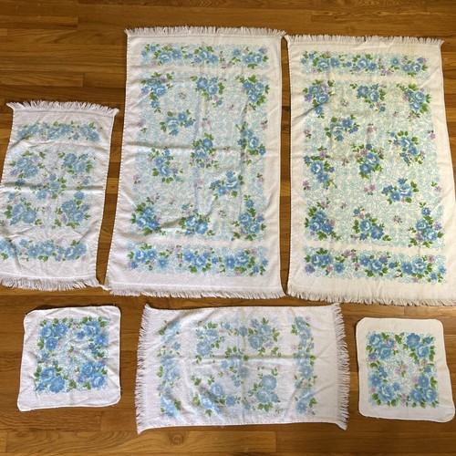 (6) Vintage Lady Pepperell & JC Penney Bath Hand Towels Blue/White