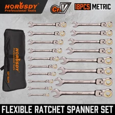 18 PC Flex Head Ratcheting Wrench Set 6 - 30 MM Combination End Spanner & Pounch