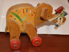 Wooden Elephant push along toy Made in Japan pre WW11