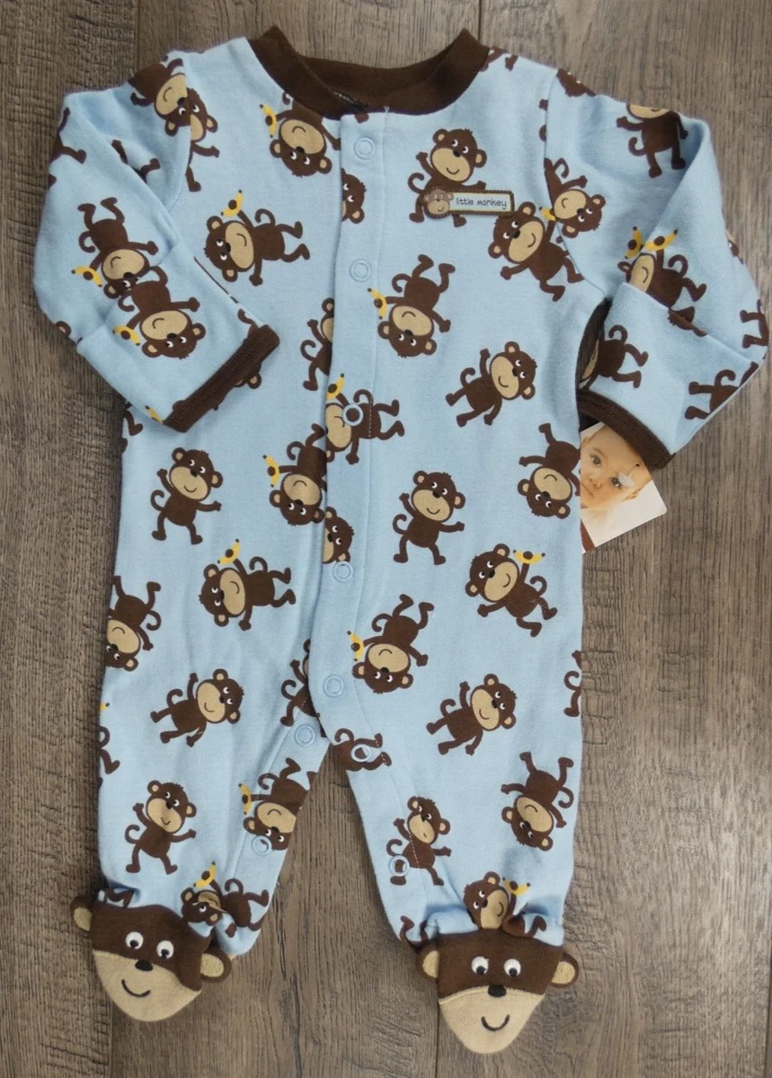 Baby Boy Clothes New Vintage Carter s Newborn Blue Monkey Footed Outfit
