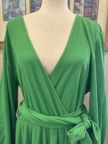 NEW Meghan Los Angeles Lilypad Wrap Maxi Tie Dress Kelly Green Slit Skirt XXL - Picture 9 of 12