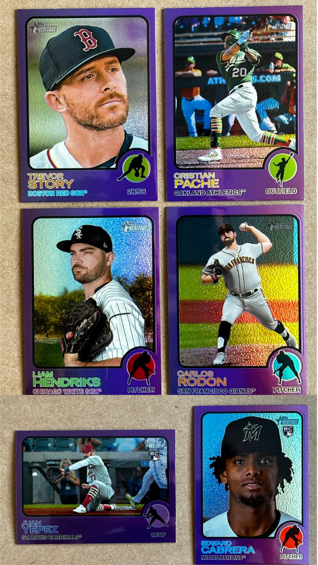 2022 Topps Heritage Purple Refractor Lot (6 Cards) Story, Pache, + 2 RCs, etc.