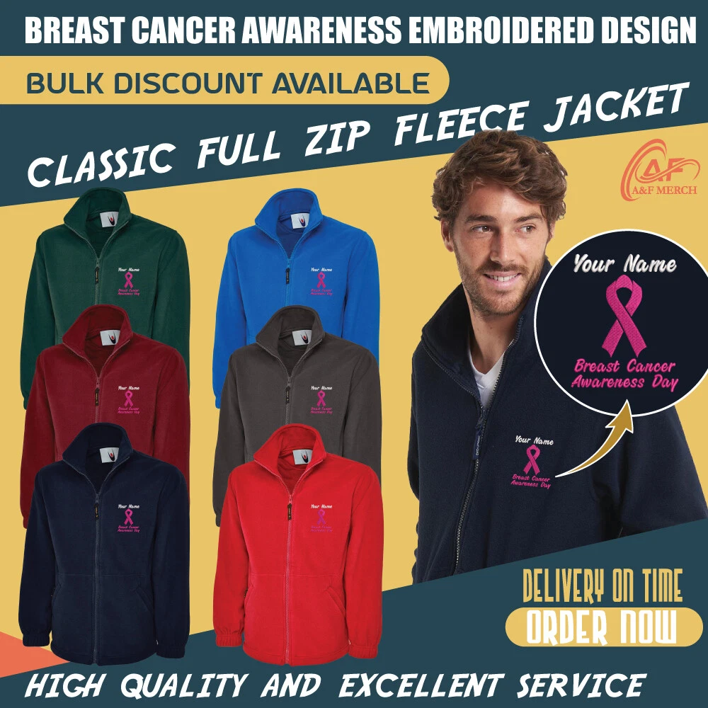Personalised Custom Embroidered Full Zip Fleece Jacket Breast Cancer Awareness