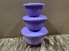 New Tupperware Beautiful Set 3 Impressions Mixing Bowls in Lilac & Leaves Print