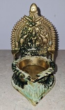 Old Vintage Hindu Devi Maa Diya Oil Lamp Brass Statue Rich Patina Collectible