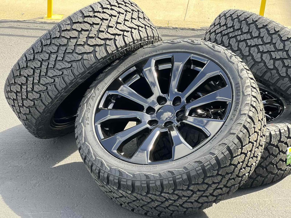 22” Black Tahoe Silverado 1500 Wheels Rims 285/45R22 A/T Tires GMC ...