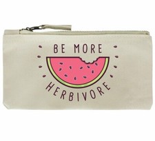 Be More Herbivore Cream Pencil Case/Make up Bag, Melon, Fruit, Vegan Veggie Gift