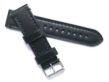20mm Black Quality Oily Cowhide Leather Replacement Men Watch Band Silver Buckle