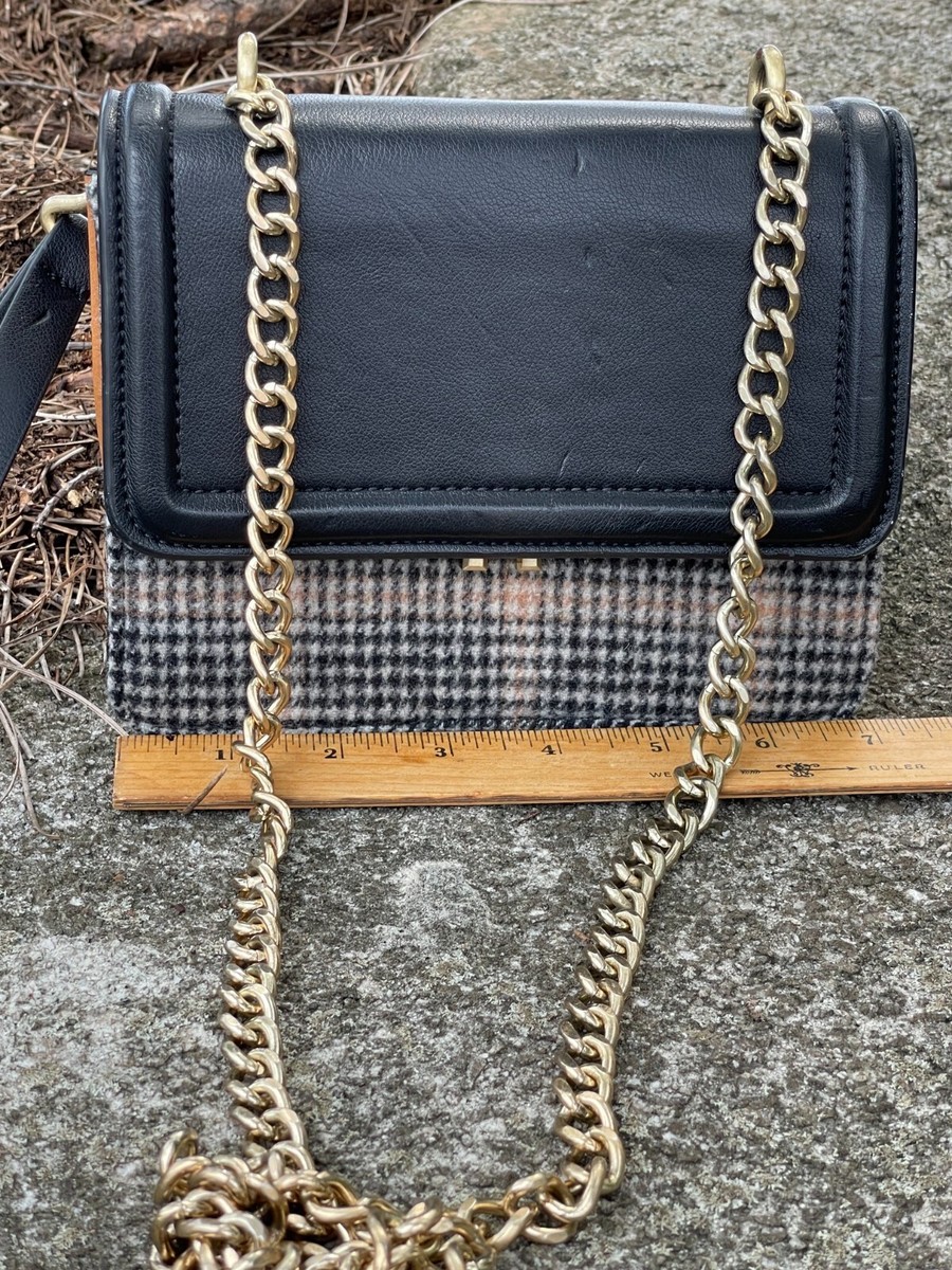 Zara Crossbody Bag Golden Chain Black Brown Houndstooth-Patterned