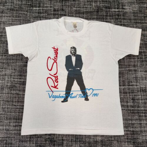 Vintage 1991 Rod Stewart Vegabond Heart Tour Single Stitch White T-shirt - 第 1/4 張圖片