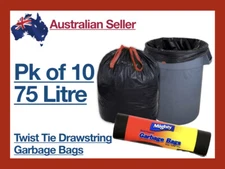 x10 Mighty Garbage Rubbish Garden Refuse Bag Black Liner 75L 75x90cm Tie String