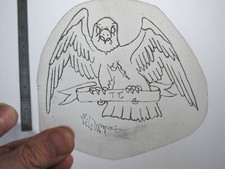 vtg 1960s 70s Tattoo Flash acetate stencil Eagle Perched on Banner signed EA2
