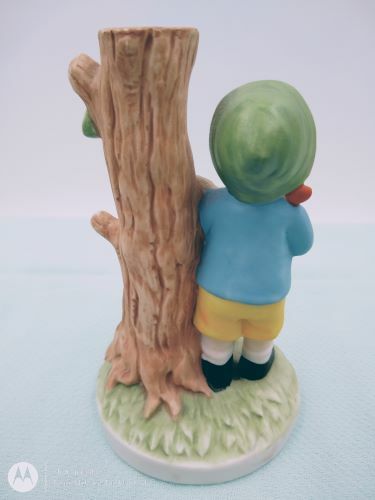 Vintage JSNY Philippines Boy with Guitar Standing Next to Tree Log 4.5"x2.5" 