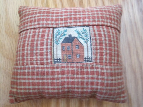 Quilted Cross Stitch House Pin cushion 3" 