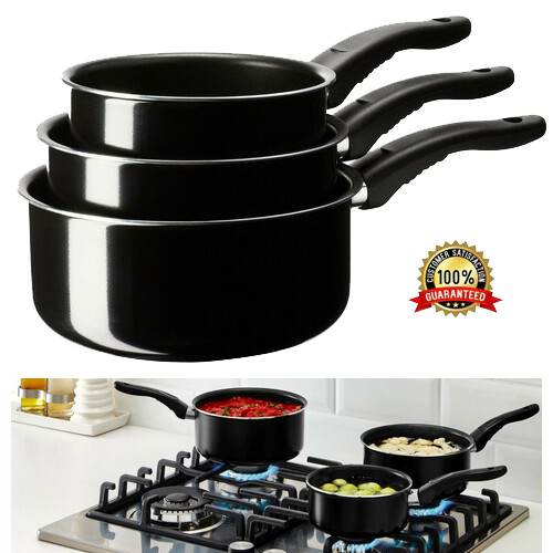 Set of 3 Non Stick Saucepans Cookware Induction Hob Cooking Pots Pans