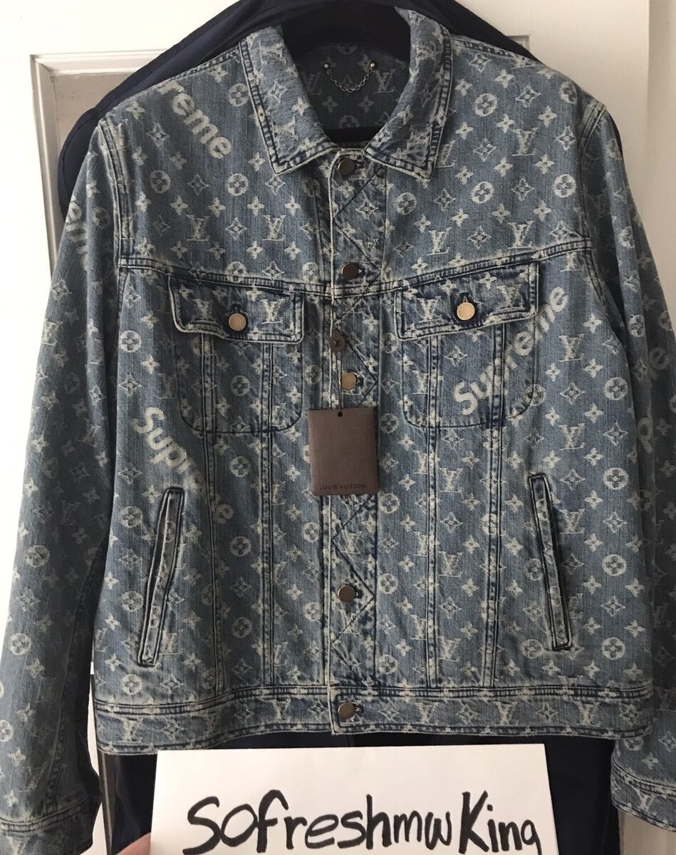 Louis Vuitton X Supreme Monogram Denim Trucker Jacket Sz 58 Louis Vuitton X Supreme Monogram Denim Trucker Jacket Sz 58