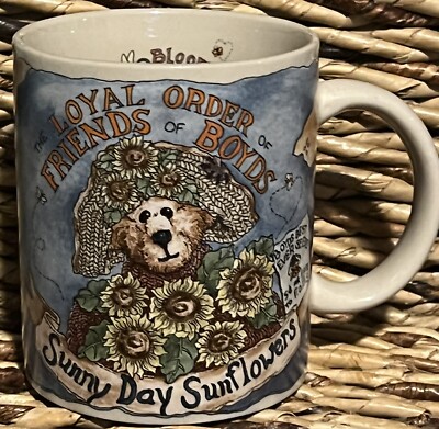 Boyds Bear Collection Bearware Pottery 1998 Sunny Day Sunflowers Coffee Mug Cup