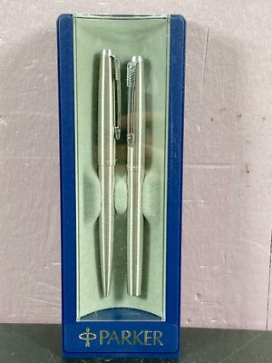 #ad Parker 45 Flighter Ballpen F Fiber Tip Set Ballpoint Pen Set Chrome New 1970s $49.99