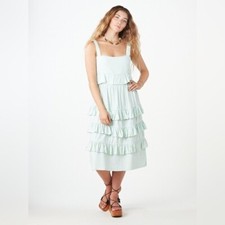 TACH Women Clothing Filippa Linen Dress Mint Green Square Neck Ruffle Size Large