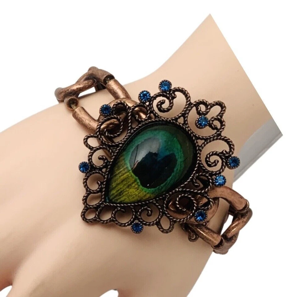 Pulsera Betsey Johnson Grande Pluma de Pavo Real 7.2" Veg Garden Marruecos Foto 4 de 4