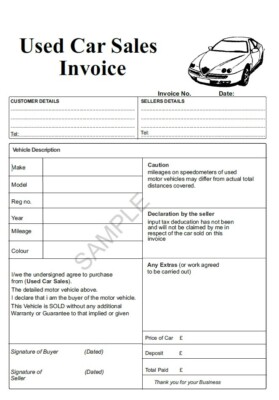 A4 Used Car Sale Invoice Book Pad, Duplicate NCR Part Buying Selling  Cars
