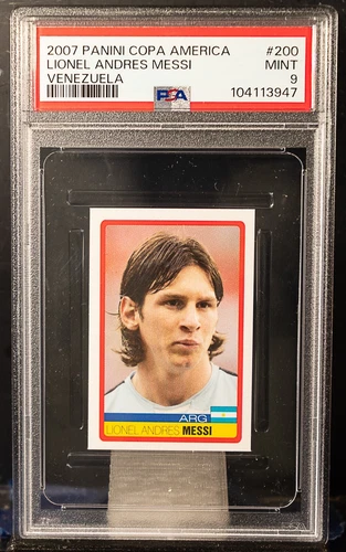 104113947 Lionel Messi 2007 Panini Copa America Venezuela 200 PSA 9 MINT