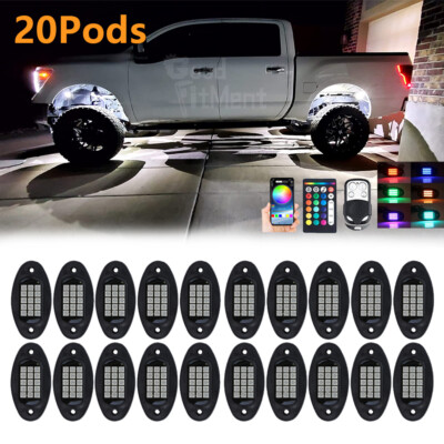 20 Pods RGB LED Rock Lights Underbody Neon Lamp For Nissan Titan Xterra Frontier